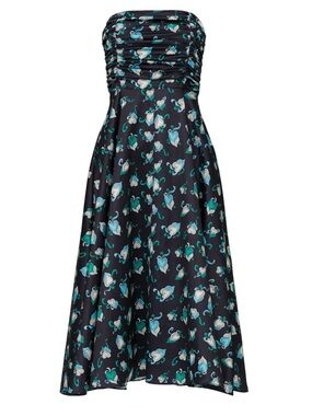 HVN Karla Strapless Ruched Satin Midi Dress Size 4